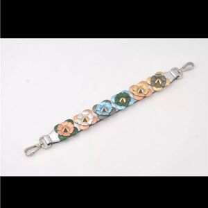 Authentic FENDI Shoulder Strap You Studs Flower Motif Leather 15.4" Silver